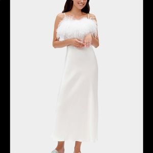 NWT Sleeper Boheme Slip Dress with Feathers WHITE
